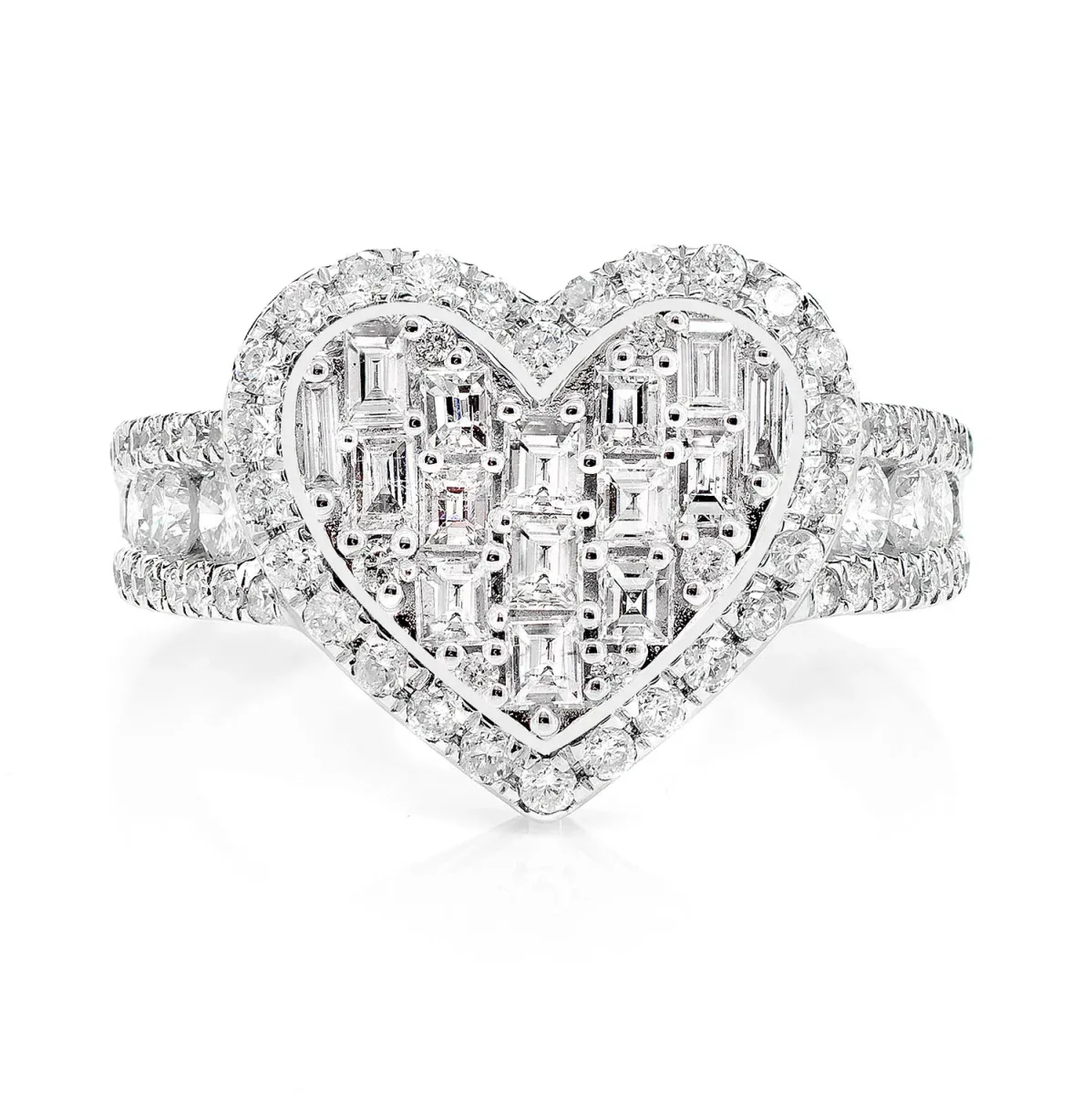 For Him Two Layer Baguette and Round Diamond Heart Ring in White Gold / Lab Grown Diamond – Ring