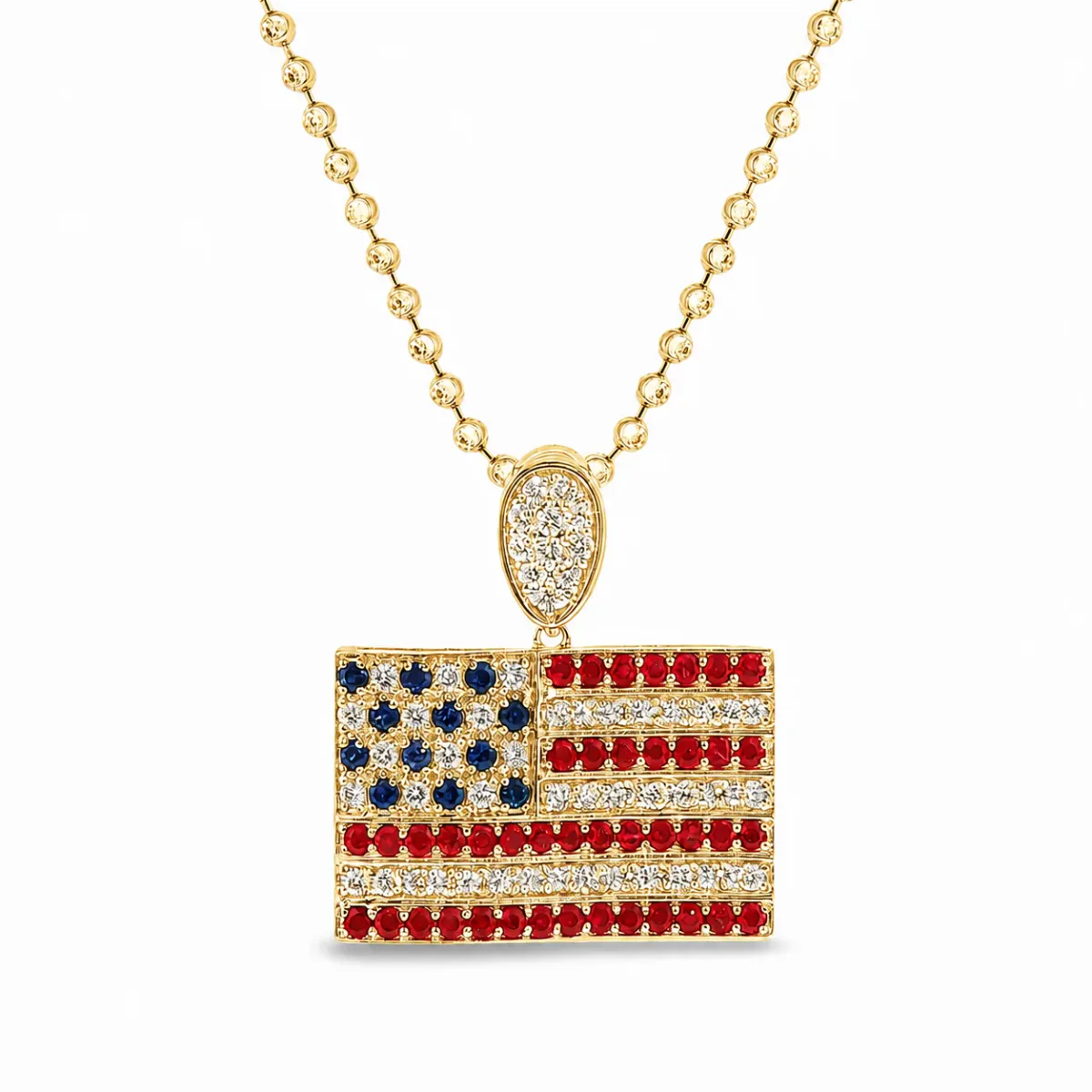 RINA - For Him CUSTOM American Flag Moon Cut Chain Set 64414 in Rose Gold / 18 Inches – Pendant Set