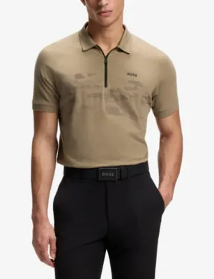 BOSS Branded Zip-Up Cotton-Blend Polo Shirt detail 3