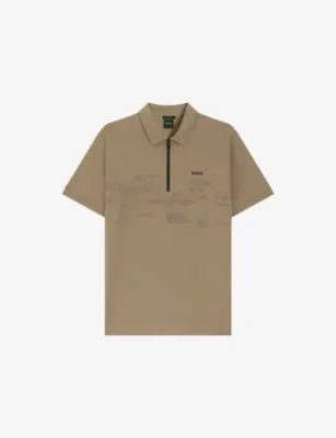 BOSS Branded Zip-Up Cotton-Blend Polo Shirt
