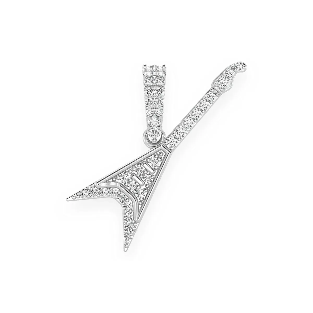 For Him Flying V Guitar Black Diamond Pendant in White Gold – Pendant