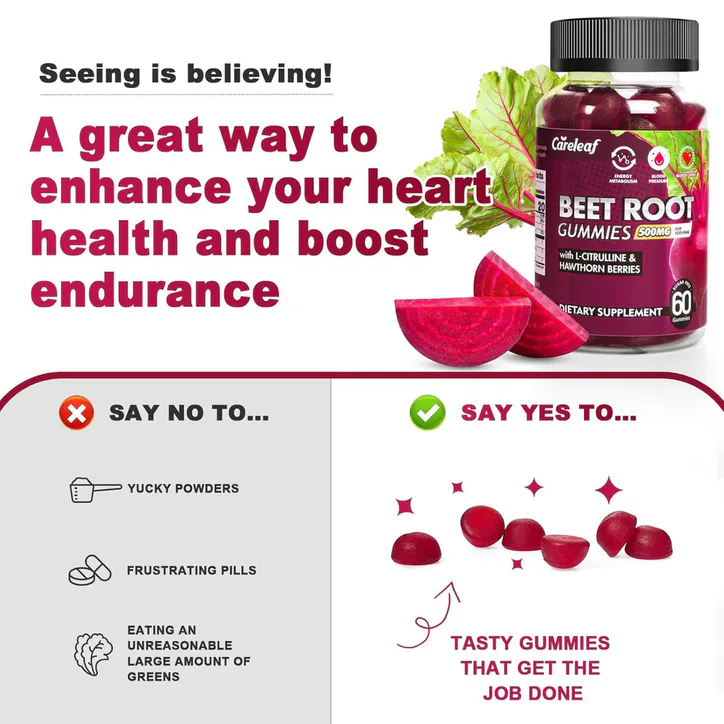careleaf Sugar-Free Beetroot Gummies Peach Flavour 3 x 60 Gummies detail 2