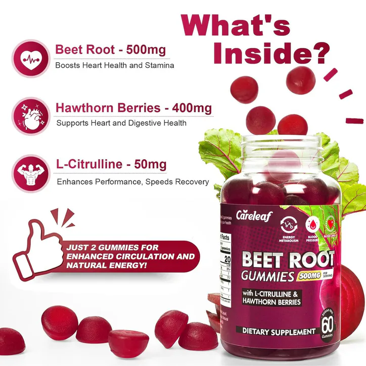careleaf Sugar-Free Beetroot Gummies Peach Flavour 3 x 60 Gummies detail 3