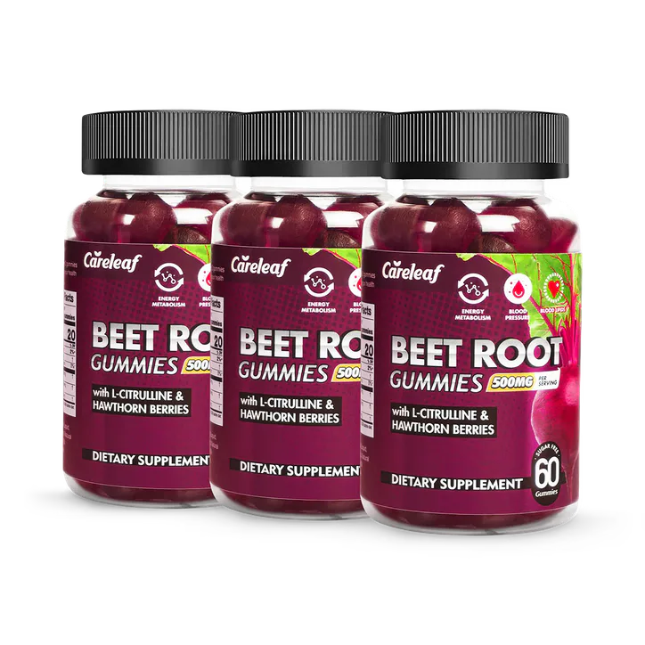 careleaf Sugar-Free Beetroot Gummies Peach Flavour 3 x 60 Gummies
