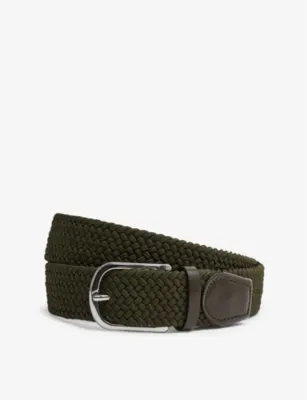 REISS Elmont plaited leather-blend belt - KHAKI - 28
