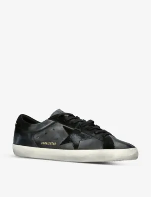 GOLDEN GOOSE Super-star logo-embossed leather and suede trainers - EUR 40 / 6 UK MEN in BLACK, additional product view 3