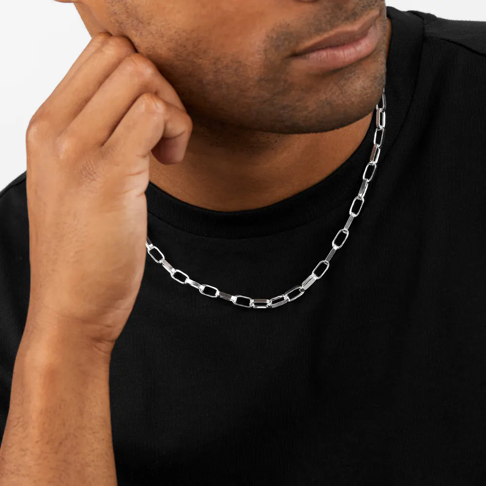 For Him Silver Large Flat Oval Link Necklace detail 2
