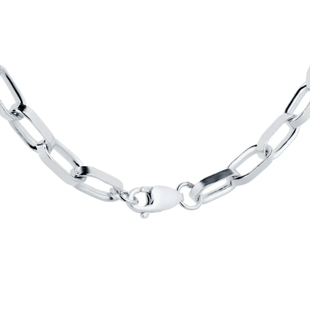 For Him Silver Large Flat Oval Link Necklace detail 3