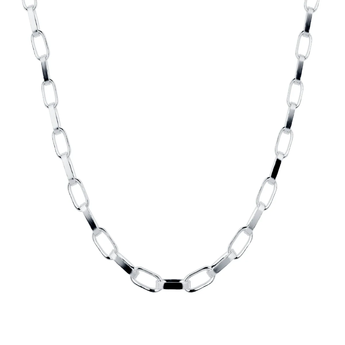 For Him Silver Large Flat Oval Link Necklace