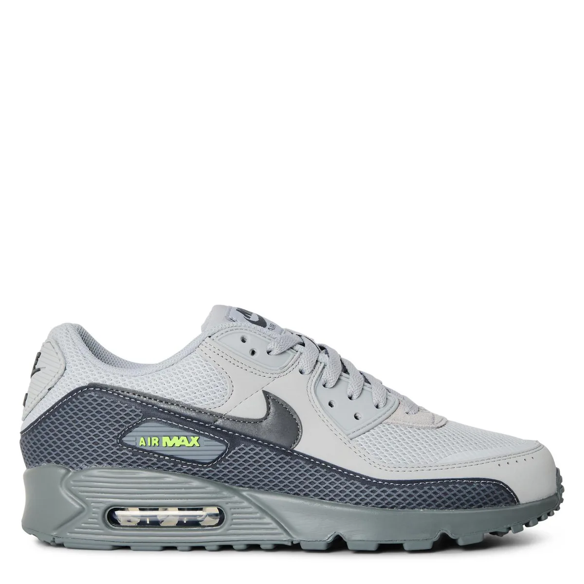 For Him Nike Men's Air Max 90 Leather Runners in Grey/Volt – Footwear