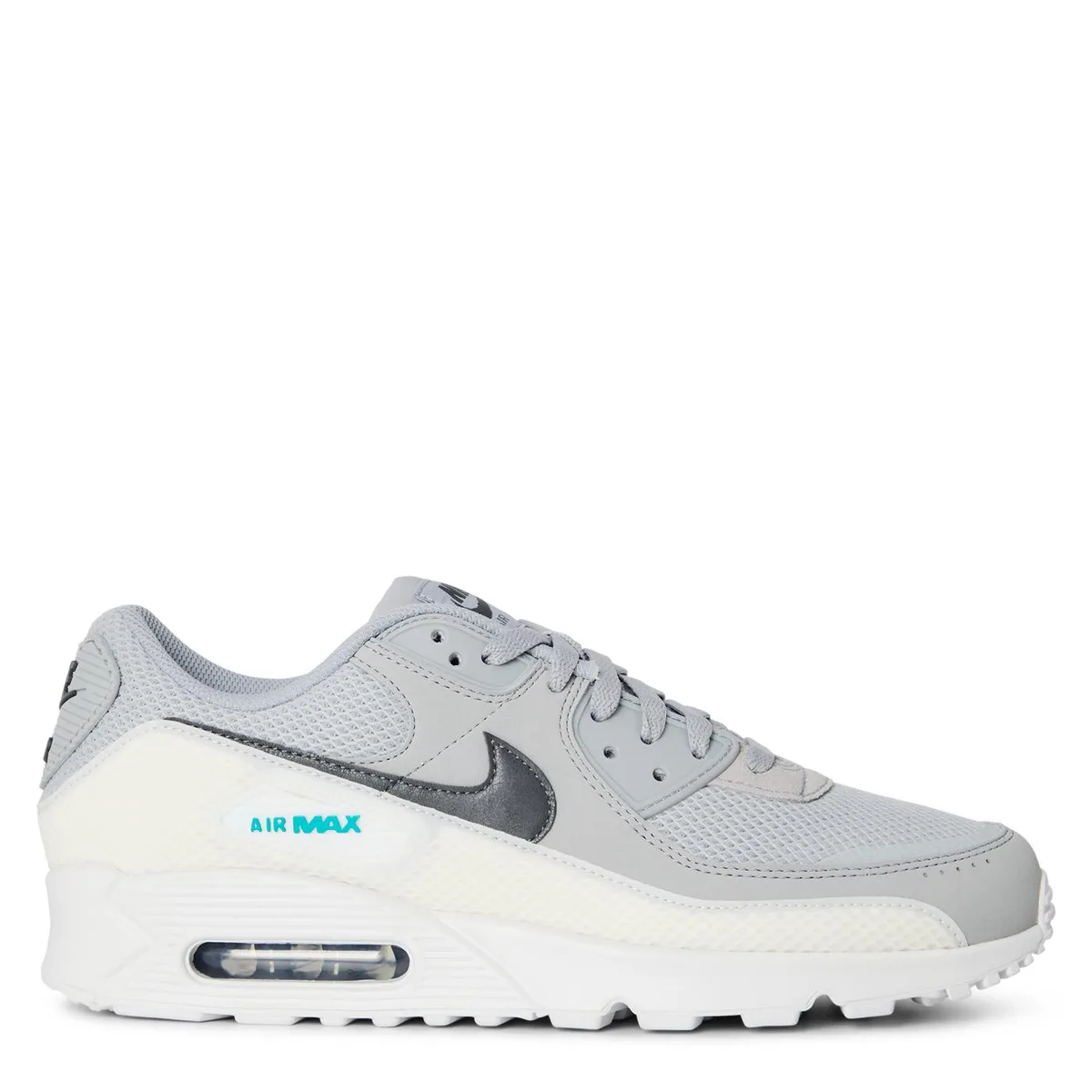 For Him Nike Men's Air Max 90 Leather Runners in Grey/White – Footwear