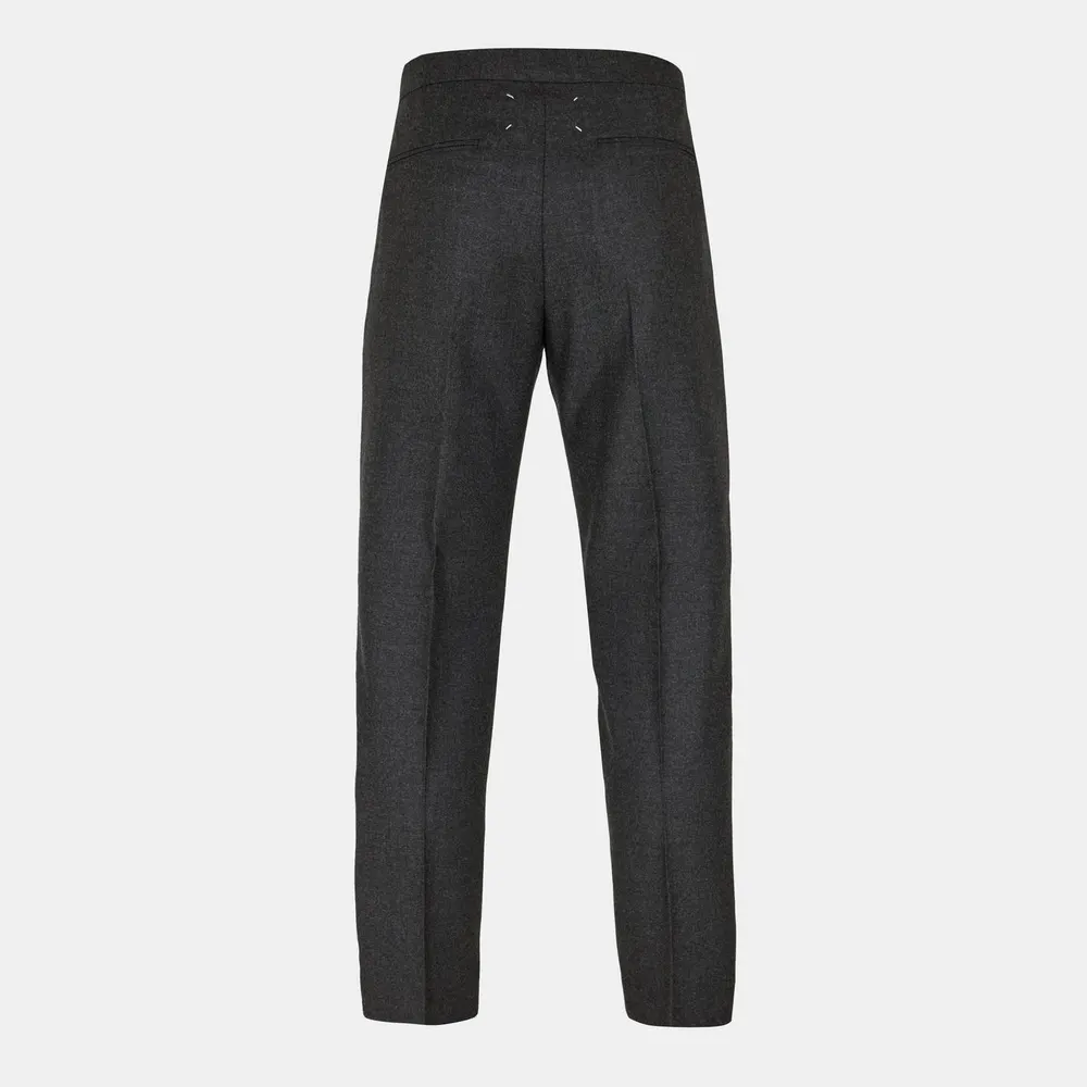 Maison Margiela Men's Wool Flannel Straight Leg Trousers in Charcoal Mel, additional product view 2
