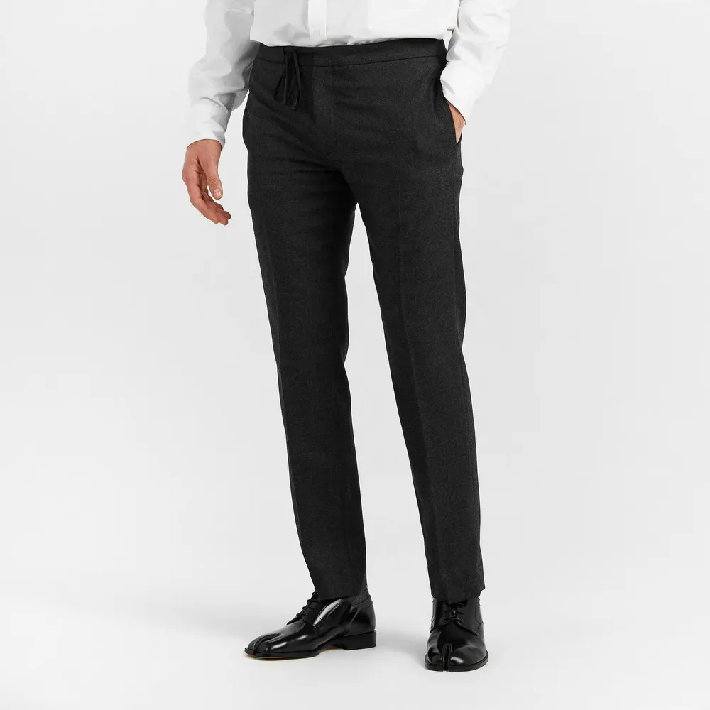 Maison Margiela Men's Wool Flannel Straight Leg Trousers in Charcoal Mel, additional product view 3