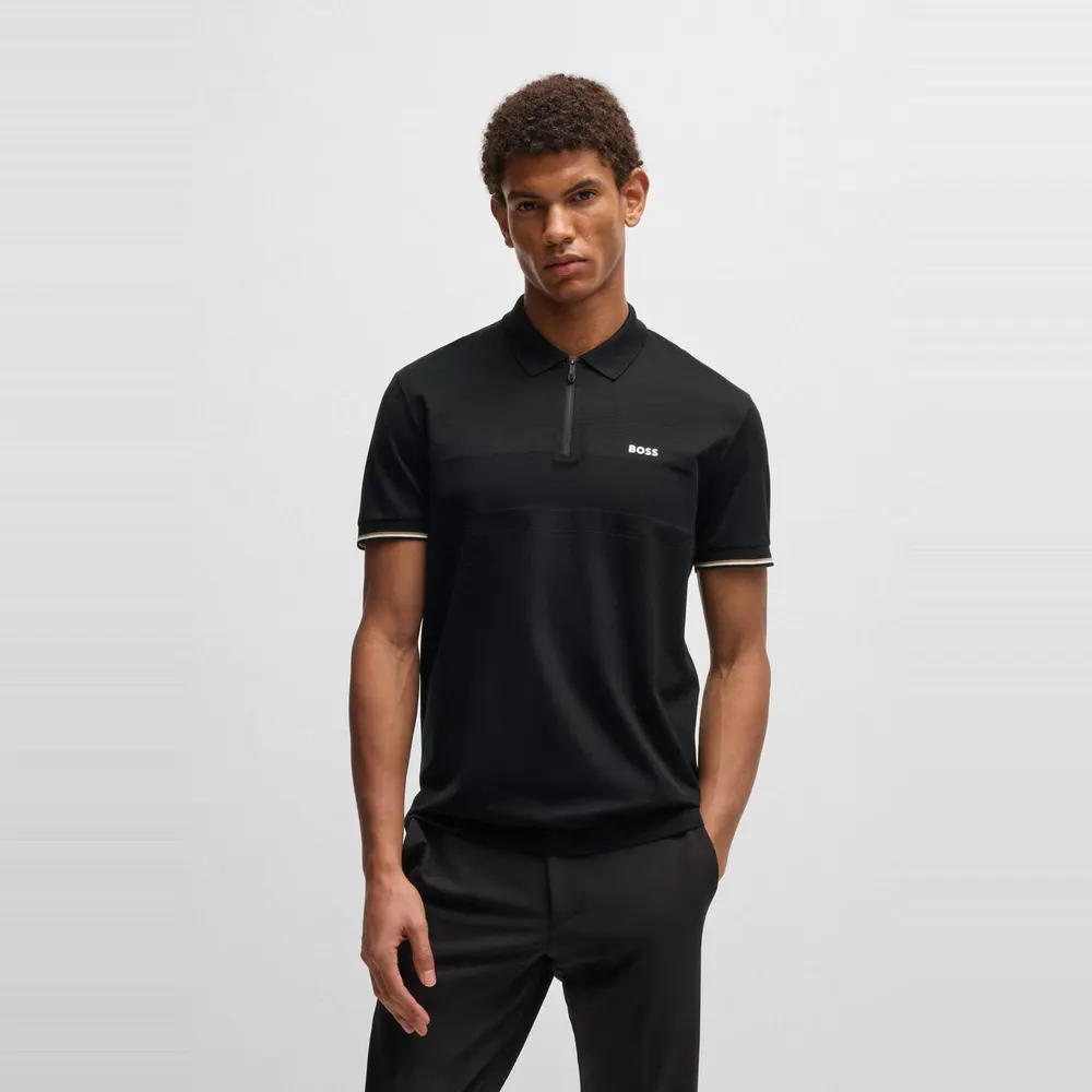 Boss Men's Philix Pima Green Cotton Short Sleeve Polo Shirt detail 2
