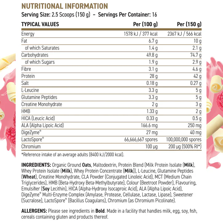 Applied Nutrition Critical Mass Professional Lean Mass Gainer White Chocolate Raspberry 2.4Kg (16 Servings) detail 2