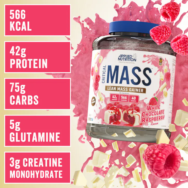 Applied Nutrition Critical Mass Professional Lean Mass Gainer White Chocolate Raspberry 2.4Kg (16 Servings) detail 3