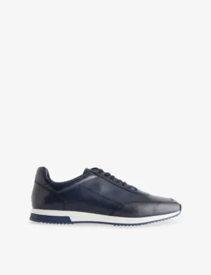 LOAKE Bannister tonal-stitching leather low-top trainers - EUR 43 / 9 UK MEN in NAVY – Mens | Trainers | Lace up trainers