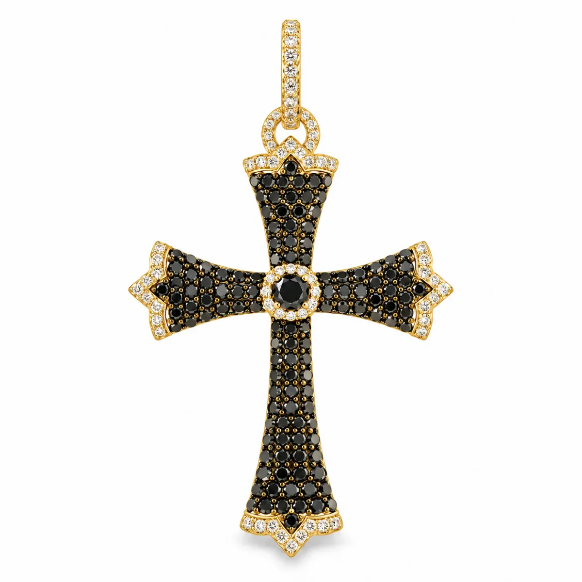 RINA - For Him FACTORY Black and White Diamond Cross Crucifix 40928 in Yellow Gold – Pendant