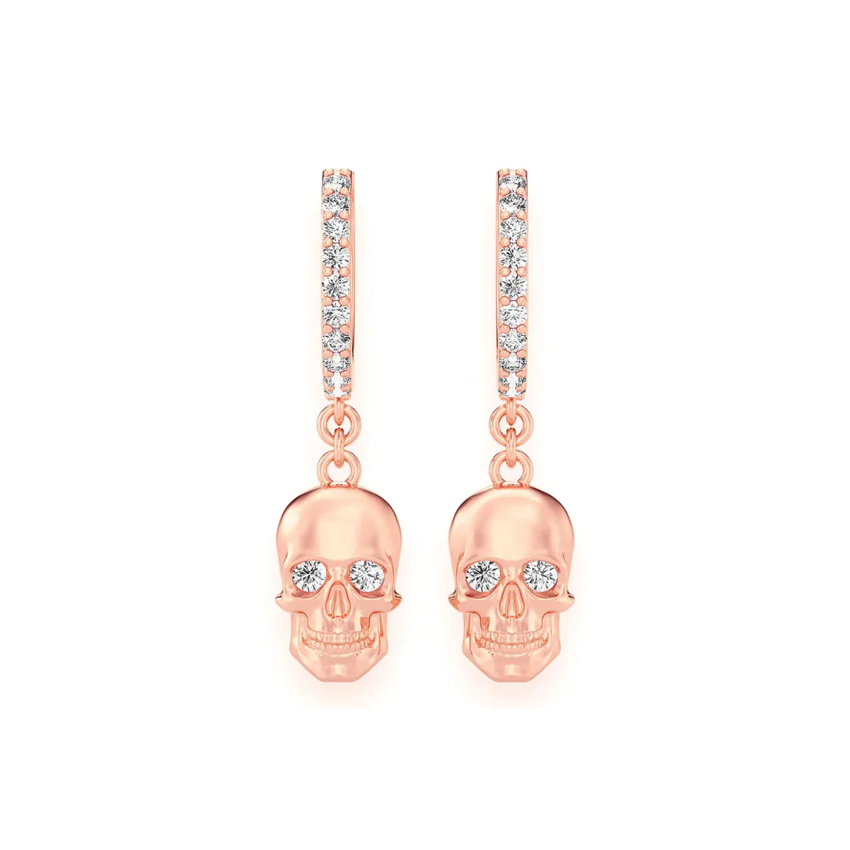 For Him Skull Diamond Hoop Drops in Rose Gold / Natural Diamond – Earring