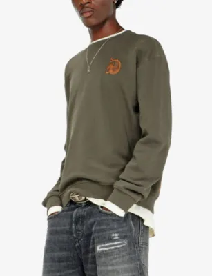 DIESEL Embroidered Flock-Print Crewneck Cotton Jumper detail 3