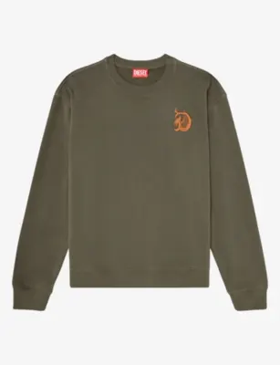DIESEL Embroidered Flock-Print Crewneck Cotton Jumper
