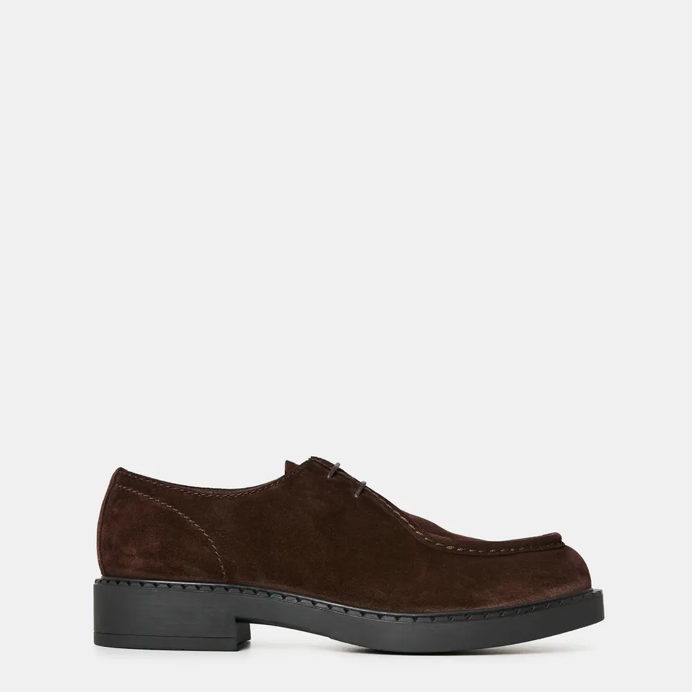 Prada Men's Chocolate Metal Hardware Contoured Footbed Loafers