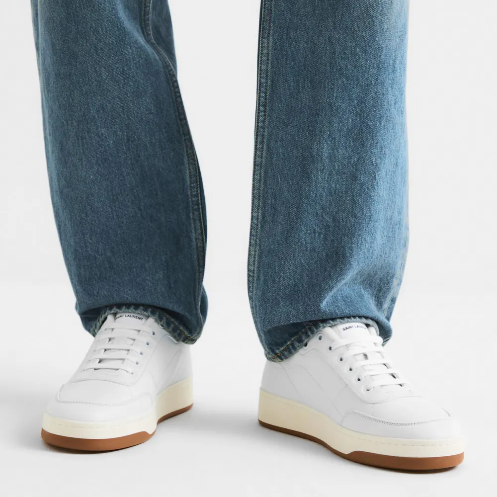 Saint Laurent Men's Low-Top Trainers in Whire/Blk, additional product view 3
