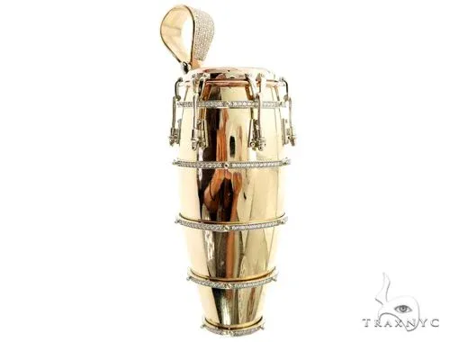 RINA - For Him CUSTOM 14K Three Tone Gold Pave Prong Diamond Conga Drum Pendant 63859 in Rose Gold – Pendant