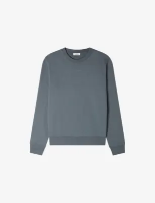 SANDRO Branded Crewneck Cotton-Jersey Sweatshirt - Grey / blu