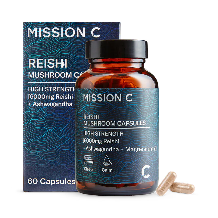 MISSION C Reishi Capsules 6000mg with Ashwagandha + Magnesium 60 Vegan Capsules