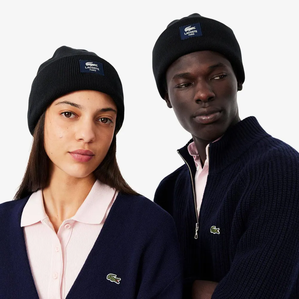Lacoste Men's Croc Ribbed Knit Beanie