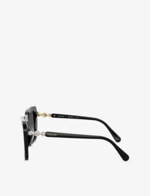 SWAROVSKI SK6049 Square-Frame Acetate Sunglasses in BLACK, additional product view 2