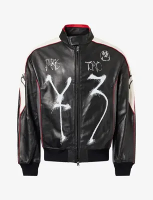 ADIDAS Y3 Graphic-Print Leather Jacket