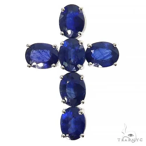 MARYAM - For Him SILVER Celestial Blue Oval Sapphire Cross .925 Silver 69637 – Pendant