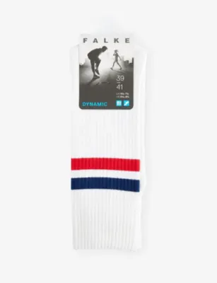 FALKE Dynamic Stripe-Trim Stretch-Cotton Socks - Weiss-blau-rot - 9.5-10.5 detail 3