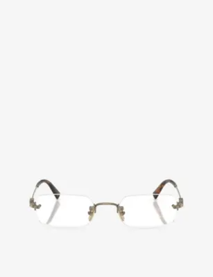 MIU MIU MU 50YV Rectangle-Frame Metal Eyeglasses in GOLD – Mens | Glasses