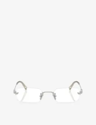 MIU MIU MU 50YV Rectangle-Frame Metal Eyeglasses in SILVER – Mens | Glasses
