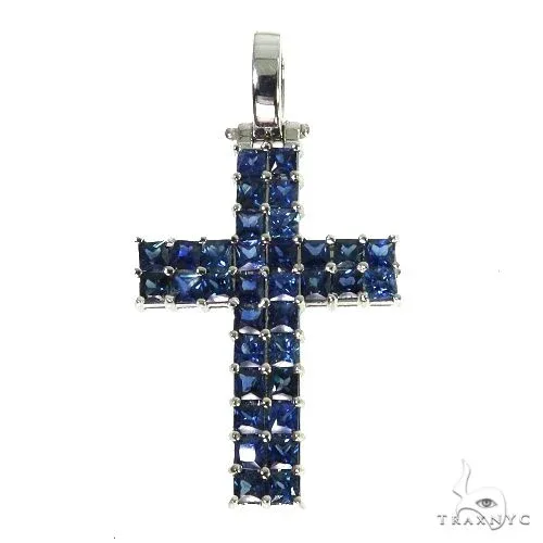 PIA - For Him GEMSTONES 2 Row Ocean Blue Princess Cut Sapphire Cross 67704 in Rose – Pendant