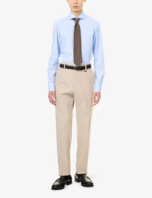FINAMORE Gingham-Print Long-Sleeve Cotton-Poplin Shirt in Twill Blu Check, additional product view 2