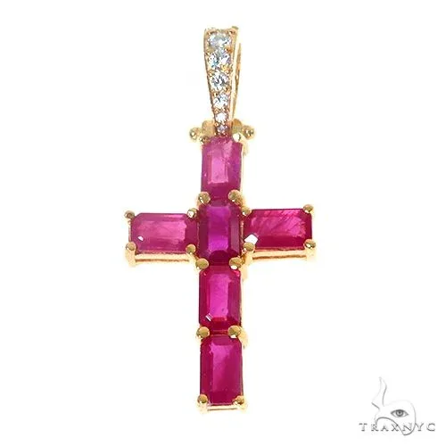 PIA - For Him GEMSTONES Ruby Emerald Cut Sapphire Cross Pendant 67462