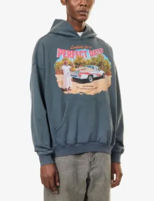 NOT BORING Perfect Date Graphic-Print Cotton Hoody in DARK GREY, additional product view 3