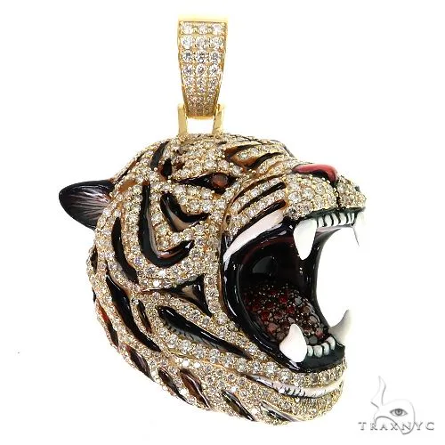 RINA - For Him DISCORD MAX Enameled Tiger Head Diamond Pendant 68899 in Rose Gold – Pendant