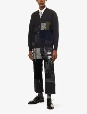 JUNYA WATANABE Patchwork Wool-Blend Cardigan in BROWN NAVY, additional product view 2