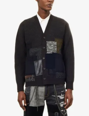 JUNYA WATANABE Patchwork Wool-Blend Cardigan in BROWN NAVY, additional product view 3