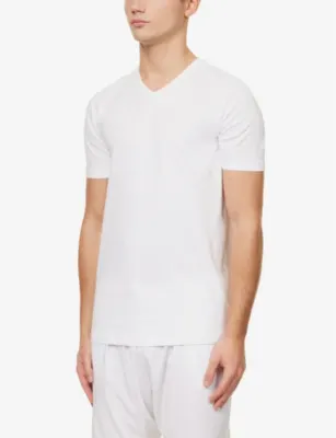 FALKE Pack of two Daily Comfort V-neck stretch-cotton T-shirts detail 3