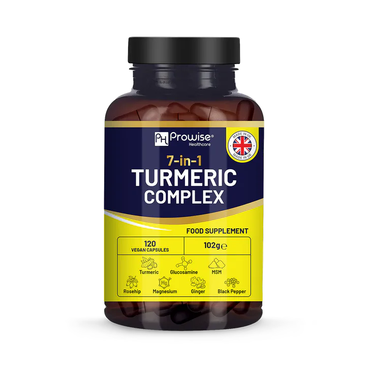 Prowise Healthcare 7-in-1 Turmeric Complex - 5000mg | 120 Vegan Capsules Added with Glucosamine, MSM, Rosehip, Ginger, Black Pepper and Magnesium