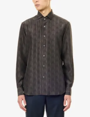 CORNELIANI Wave Printed Long-Sleeve Silk Shirt - 15.75 detail 3