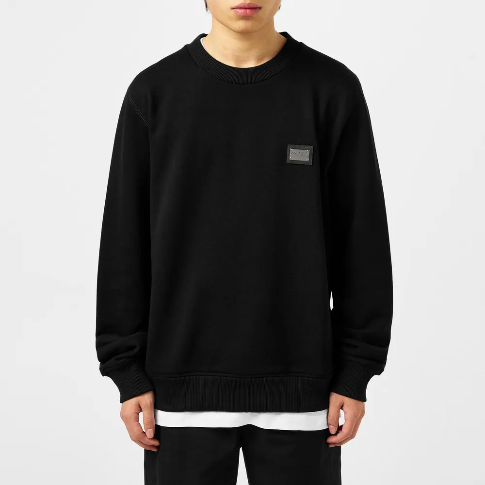 Dolce and Gabbana Men's Logo Cotton Tag Crew Sweater detail 3