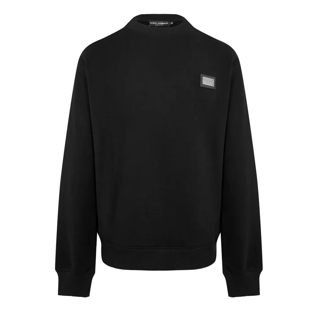 Dolce and Gabbana Men's Logo Cotton Tag Crew Sweater