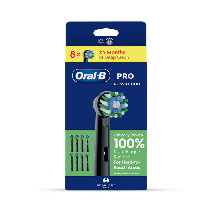 ORAL-B Pro Cross Action Black Toothbrush Heads, 8 Counts